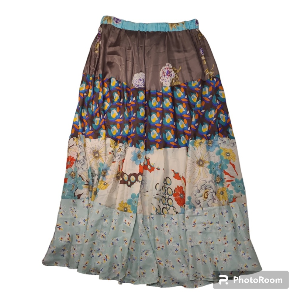 Johnny Was 100% Silk Boho Maxi Floral Skirt w/ Silk Lining Size Large - Picture 1 of 13
